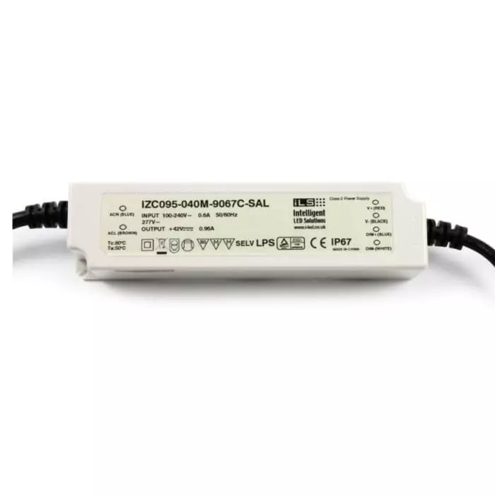Intelligent LED Solutions LED Driver, 25.2 - 42V Output, 40 W Output, 950 mA Output, Constant Current Di mmable, IZC095-040M-9067C-SAL image 1