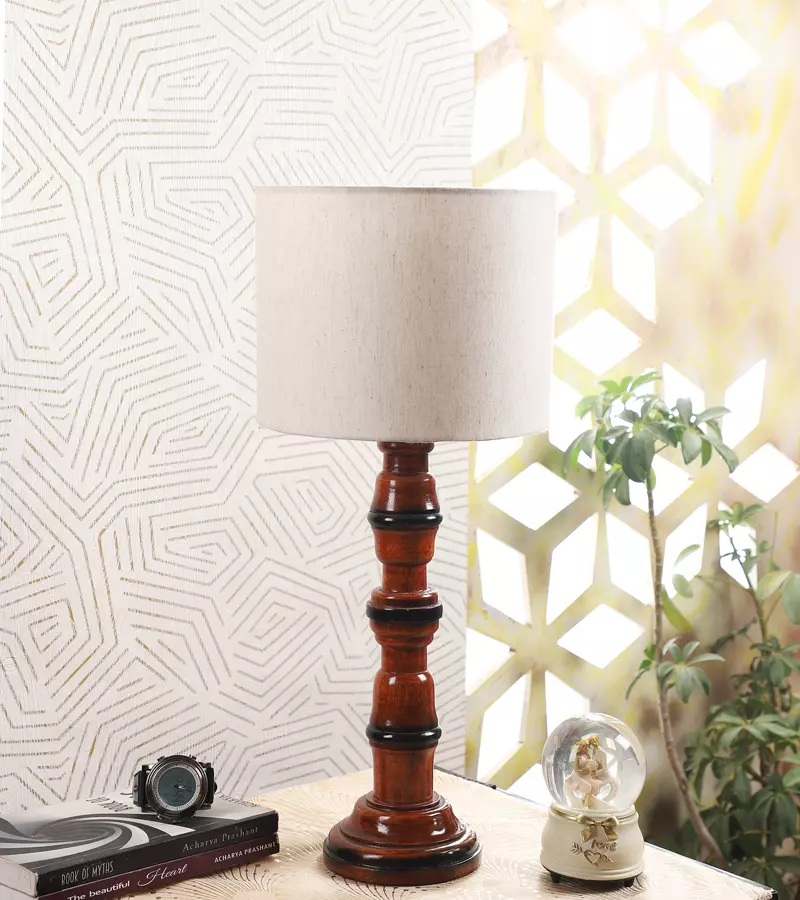 Tucasa NTU-188 B-22 Table Lamp with Wood Base (Beige)