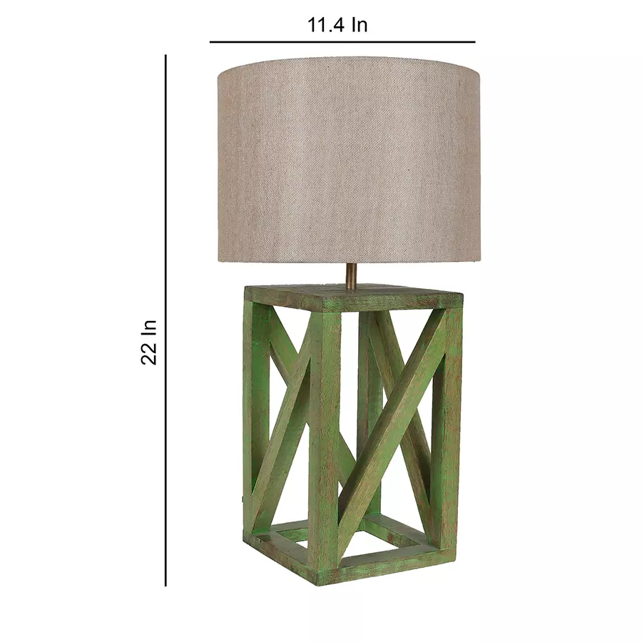 Tucasa SHS-138 Mango Wood Cotton B-22 Table Lamp 22 Inch (Green and Beige)