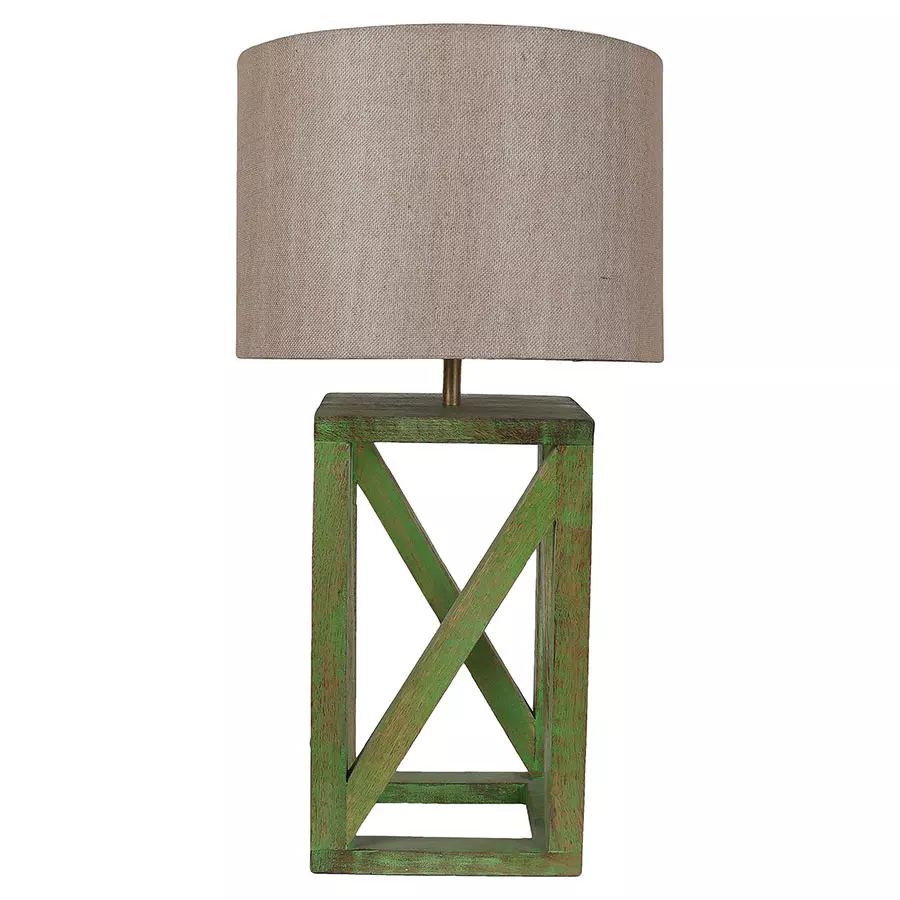 Tucasa SHS-138 Mango Wood Cotton B-22 Table Lamp 22 Inch (Green and Beige)