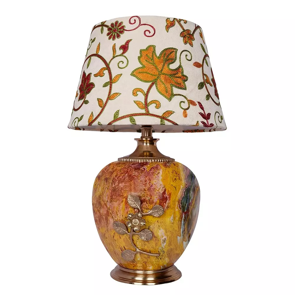 Fos Lighting Table Lamp Majestic Magma Red Stone Pot Metal Table Lamp with Kashmiri Embroidered Shade