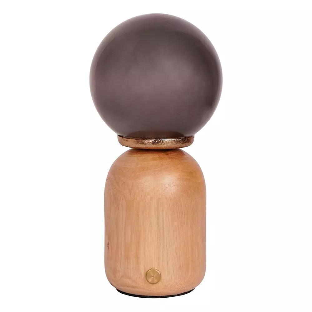 Fos Lighting Table Lamp Wood Capsule Touch-Activated LED Table Lamp with Smoky Frosted Glass