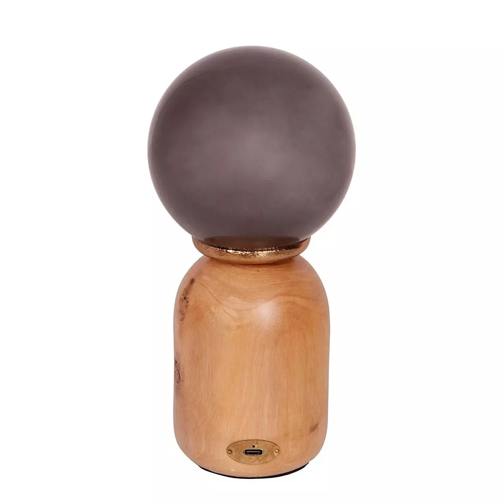 Fos Lighting Table Lamp Wood Capsule Touch-Activated LED Table Lamp with Smoky Frosted Glass