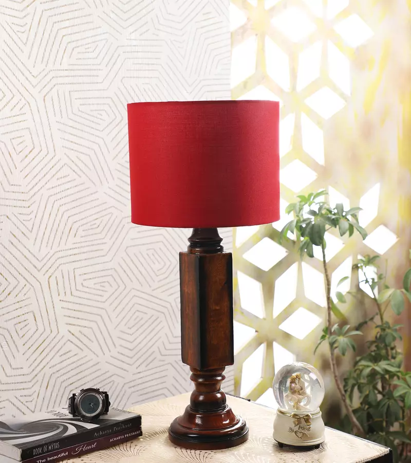 Tucasa NTU-190 B-22 Table Lamp with Wood Base (Red)