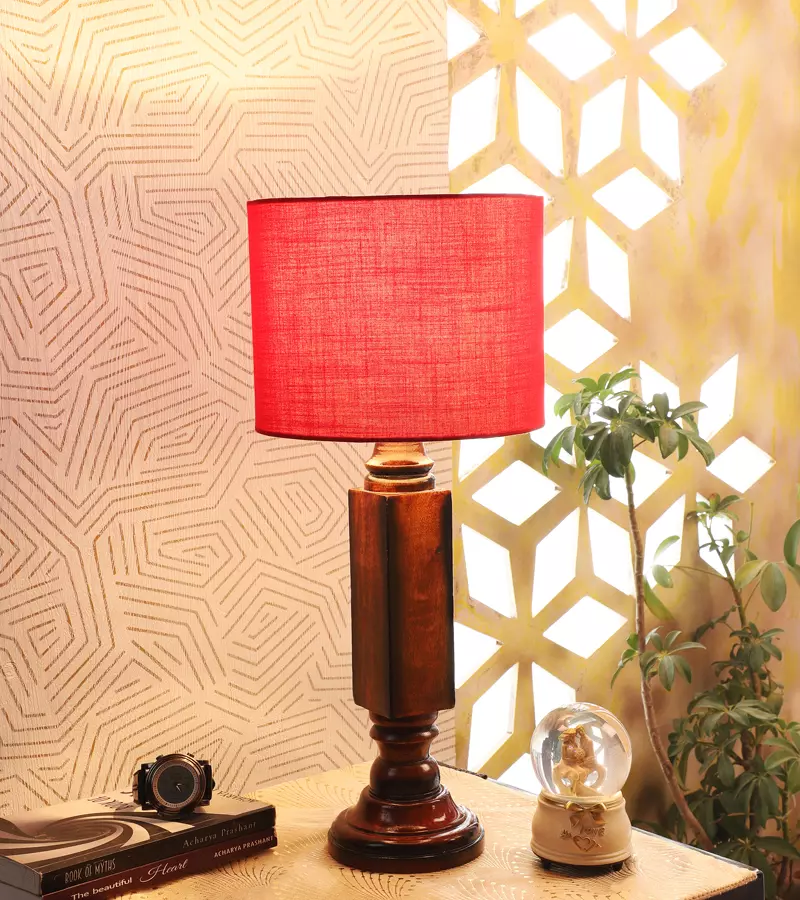 Tucasa NTU-190 B-22 Table Lamp with Wood Base (Red)