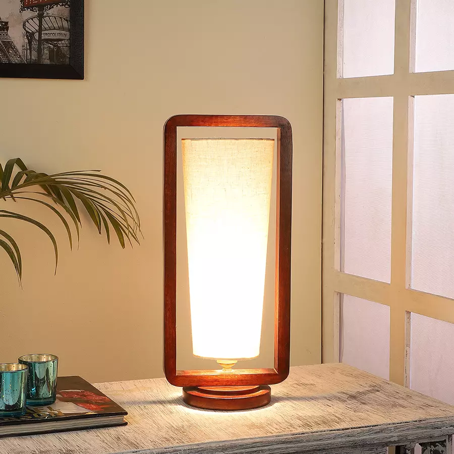 Tucasa SHS-115 Mango Wood Cotton B-22 Table Lamp 16 Inch (Brown and Beige)