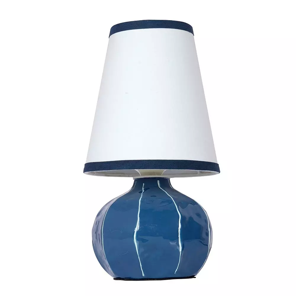 Fos Lighting Contemporary Table Lamp with Hand-Painted Lines Enamel Blue Melon Shaped 40 W