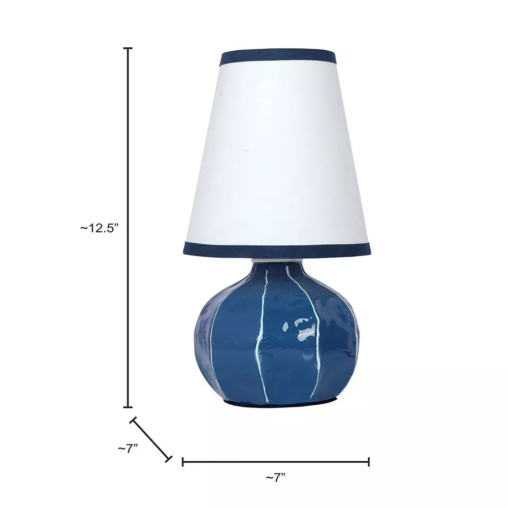 Fos Lighting Contemporary Table Lamp with Hand-Painted Lines Enamel Blue Melon Shaped 40 W