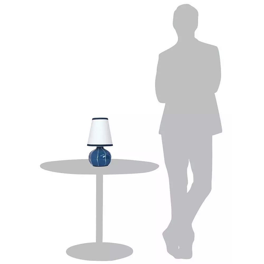 Fos Lighting Contemporary Table Lamp with Hand-Painted Lines Enamel Blue Melon Shaped 40 W