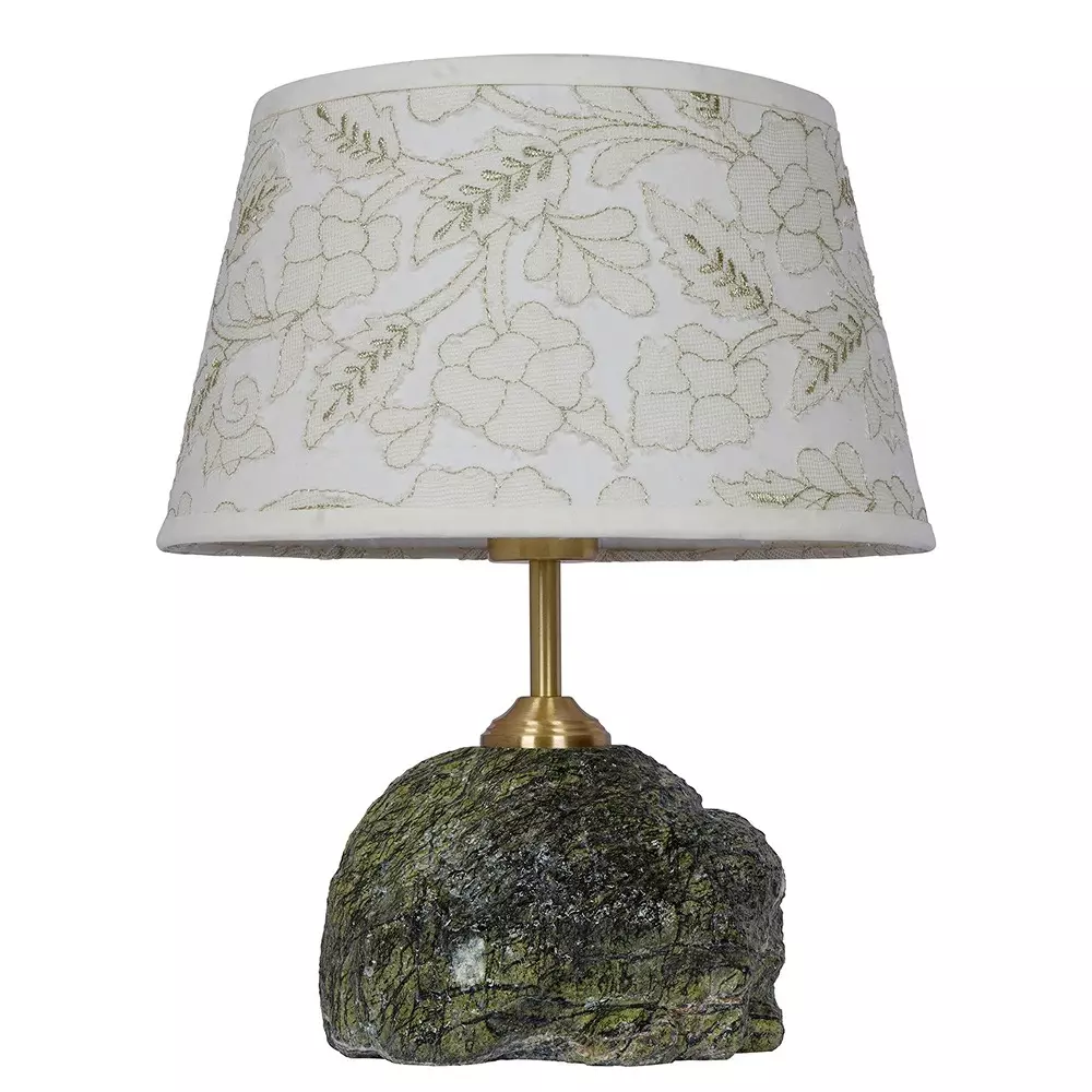 Fos Lighting Table Lamp Abstract Green Bidasar Marble Table Lamp with Embroidered Shade