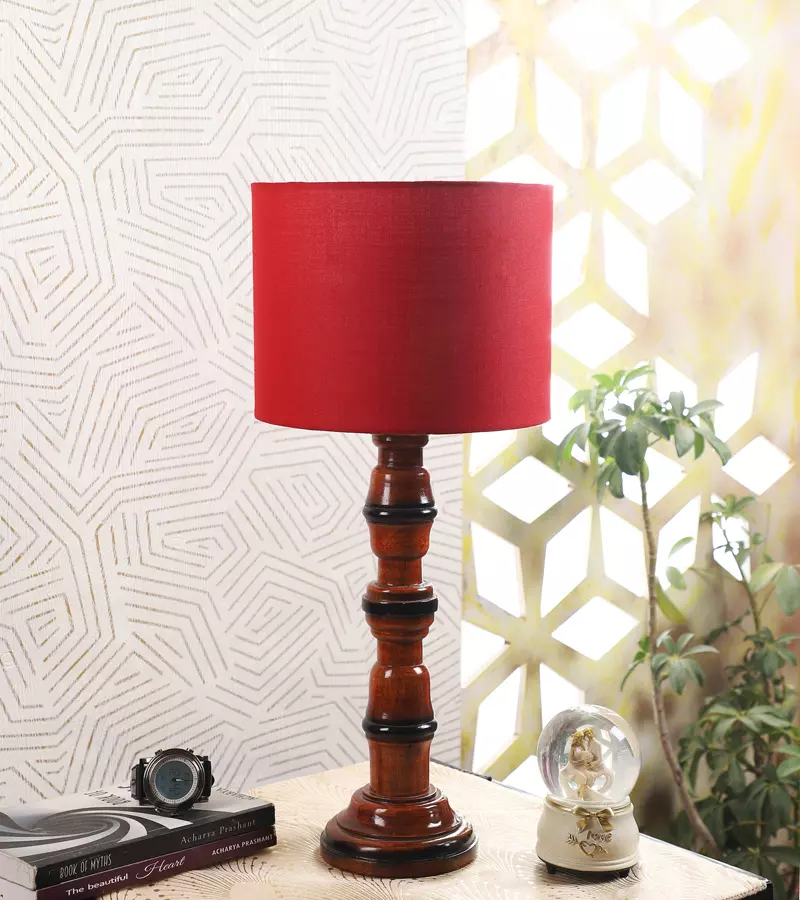 Tucasa NTU-191 B-22 Table Lamp with Wood Base (Red)