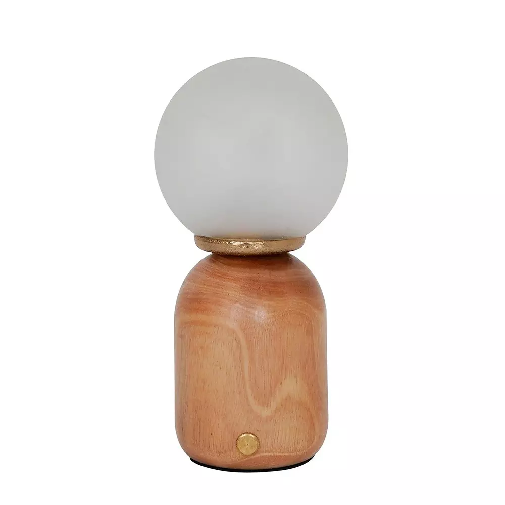 Fos Lighting Table Lamp Modern Natural Wood & Glass Rechargeable LED Dimmable Touch Table Lamp
