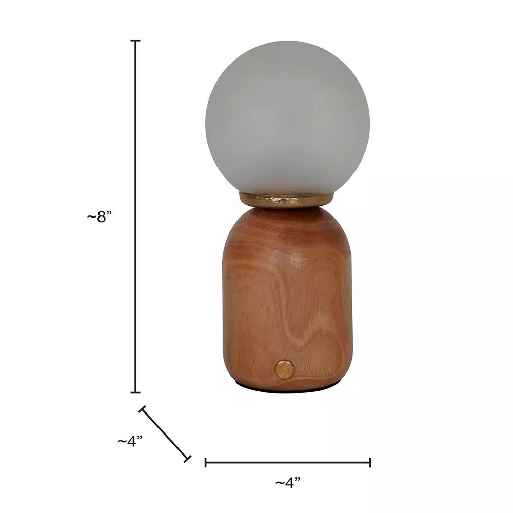 Fos Lighting Table Lamp Modern Natural Wood & Glass Rechargeable LED Dimmable Touch Table Lamp