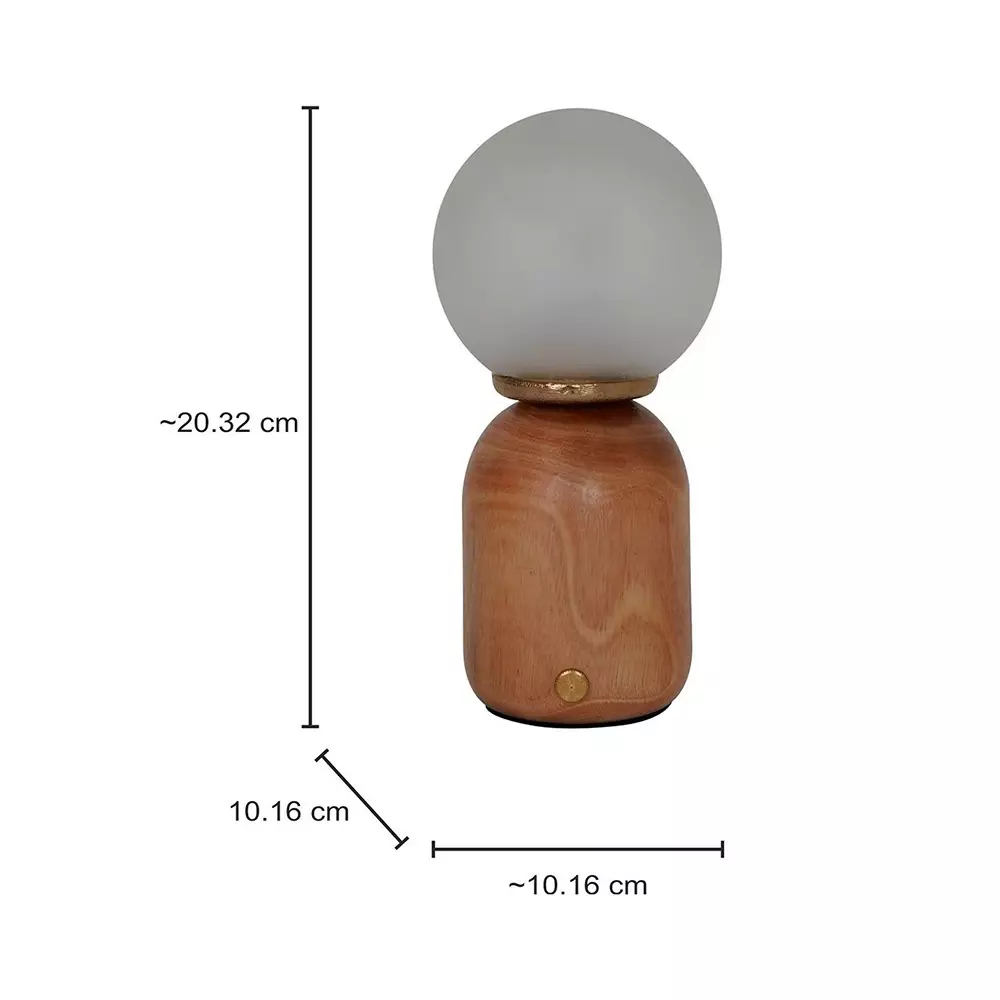 Fos Lighting Table Lamp Modern Natural Wood & Glass Rechargeable LED Dimmable Touch Table Lamp