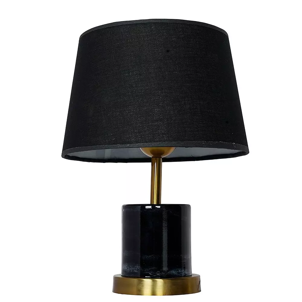 Fos Lighting Contemporary Table Lamp with Black Shade Metal Black Marble Finish 40 W