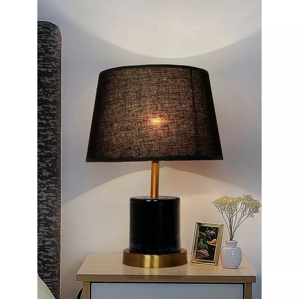 Fos Lighting Contemporary Table Lamp with Black Shade Metal Black Marble Finish 40 W