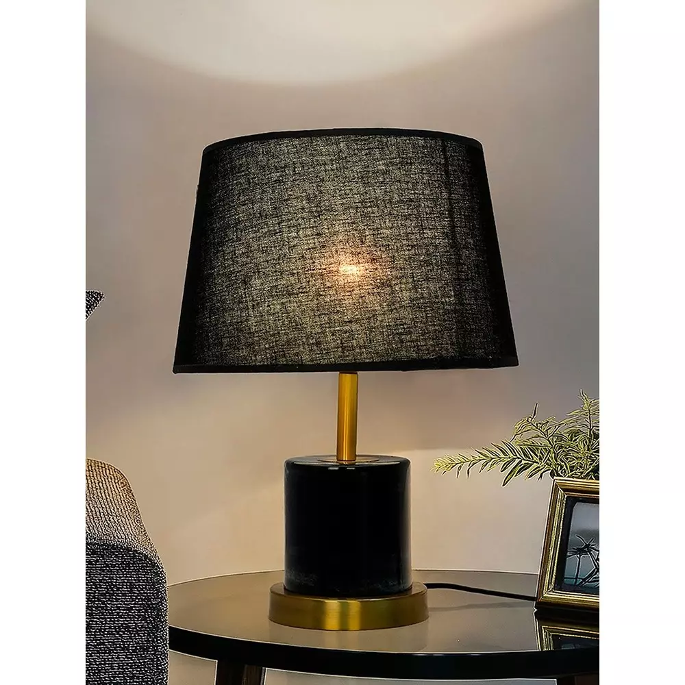 Fos Lighting Contemporary Table Lamp with Black Shade Metal Black Marble Finish 40 W
