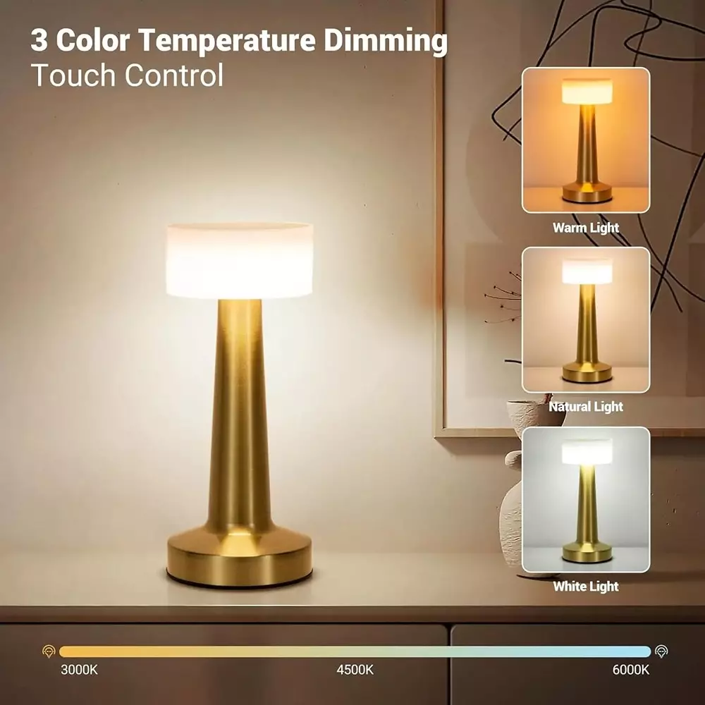 LumoGen Art Deco Lamp Touch Control 3 in 1 Light Color, LMTLA (With Battery)