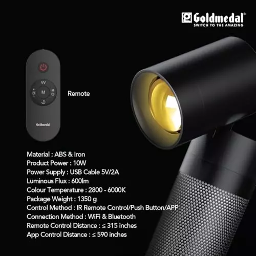 Goldmedal Hugo Table Lamp Black 10 W with Remote Control, GOL0429