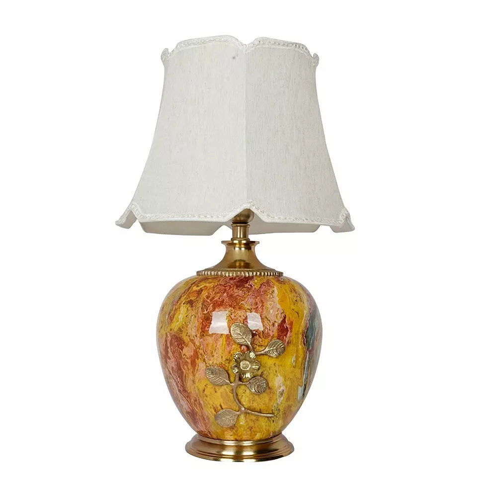 Fos Lighting Table Lamp Majestic Magma Red Stone Pot Metal Table Lamp with Fancy Scallop Shade