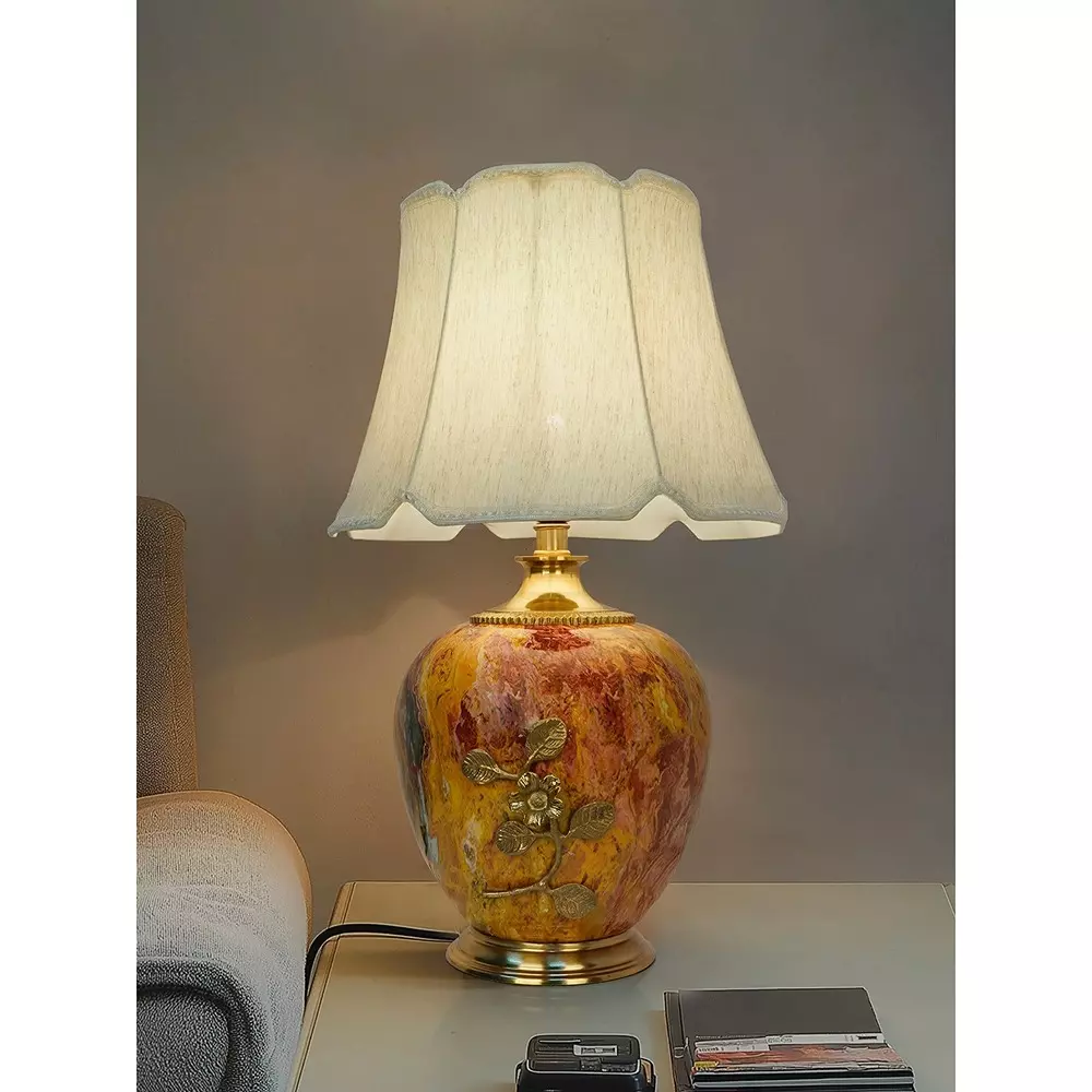 Fos Lighting Table Lamp Majestic Magma Red Stone Pot Metal Table Lamp with Fancy Scallop Shade