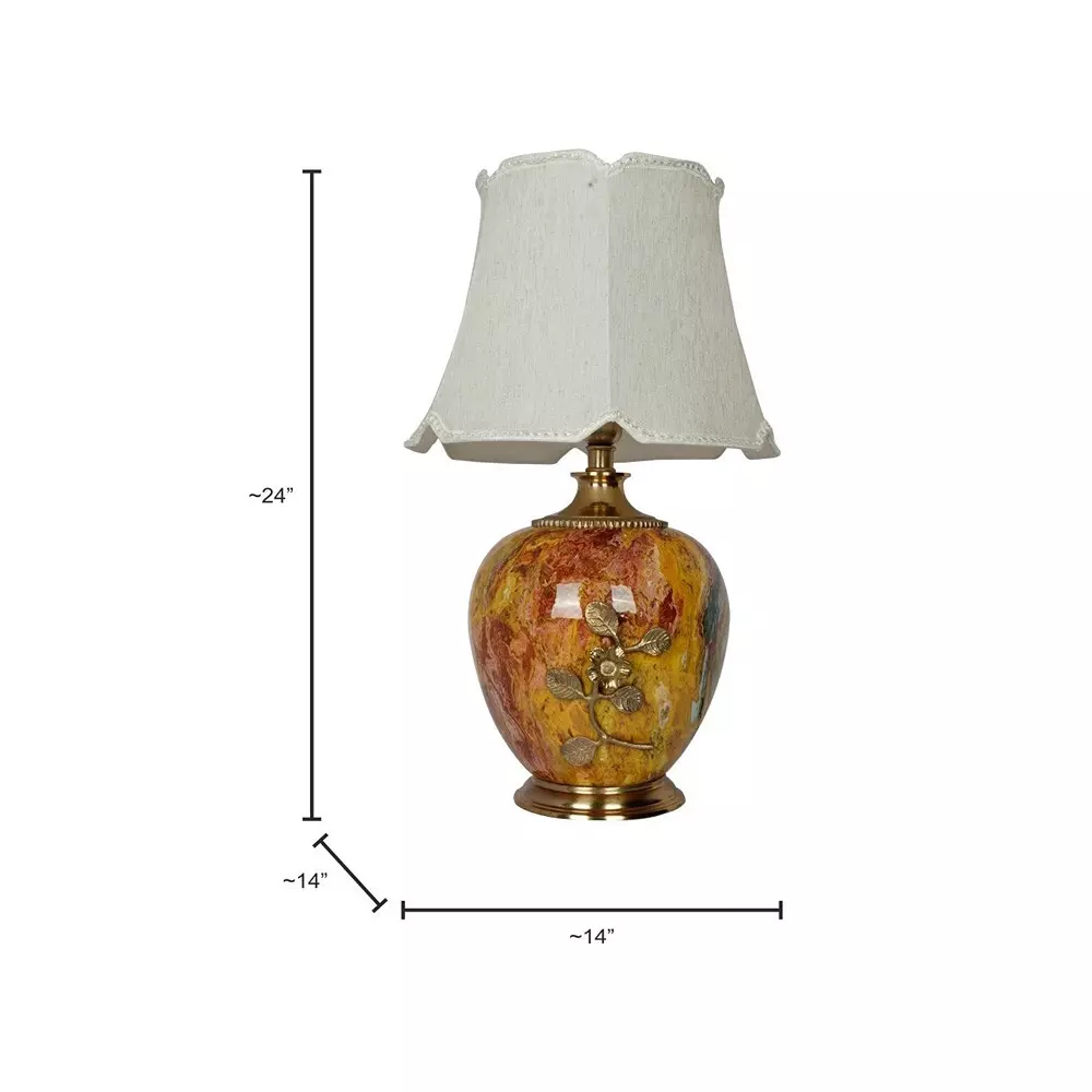 Fos Lighting Table Lamp Majestic Magma Red Stone Pot Metal Table Lamp with Fancy Scallop Shade