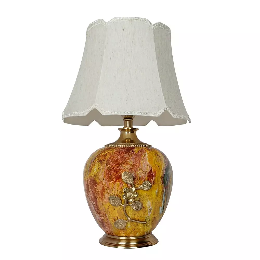 Fos Lighting Table Lamp Majestic Magma Red Stone Pot Metal Table Lamp with Fancy Scallop Shade