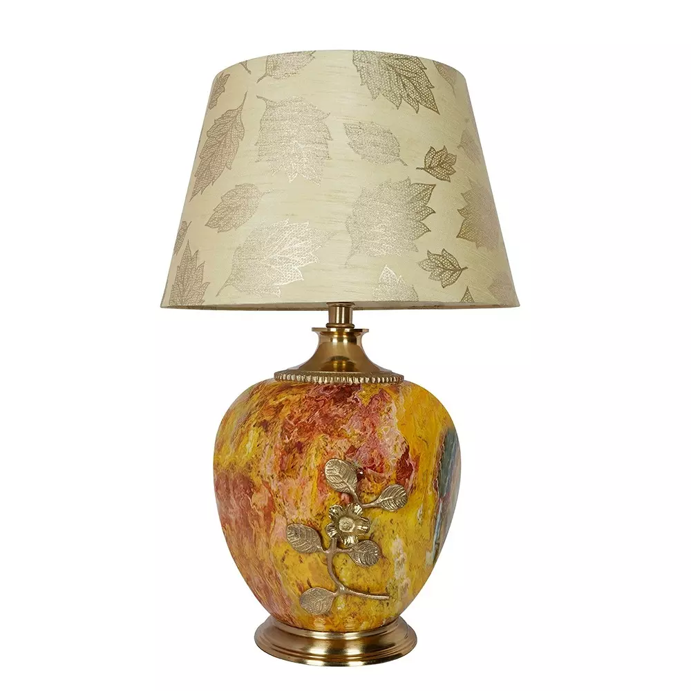 Fos Lighting Table Lamp Majestic Magma Red Stone Pot Metal Table Lamp with Gold Leaf Shade