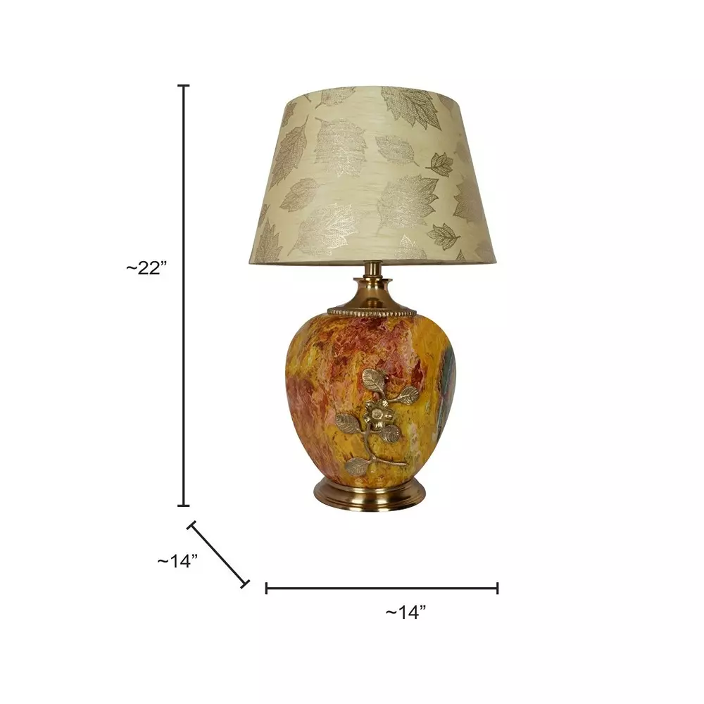 Fos Lighting Table Lamp Majestic Magma Red Stone Pot Metal Table Lamp with Gold Leaf Shade