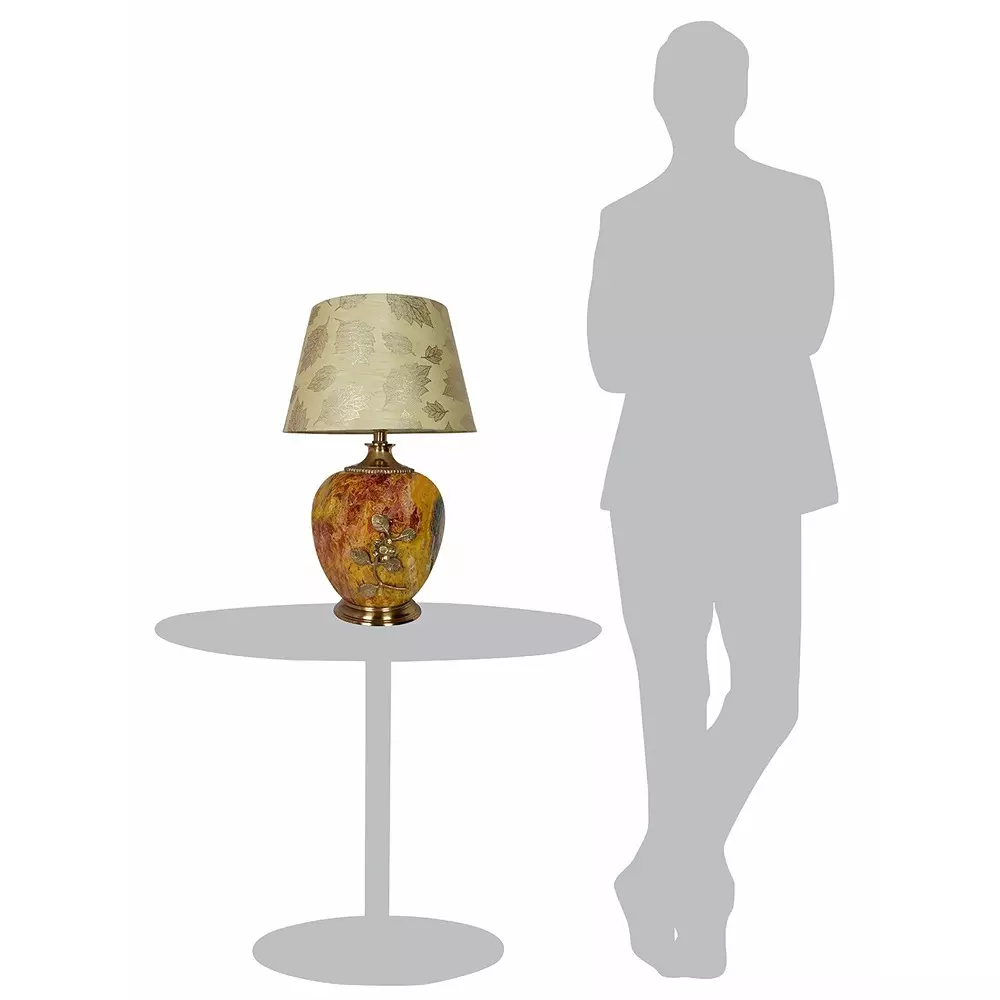 Fos Lighting Table Lamp Majestic Magma Red Stone Pot Metal Table Lamp with Gold Leaf Shade