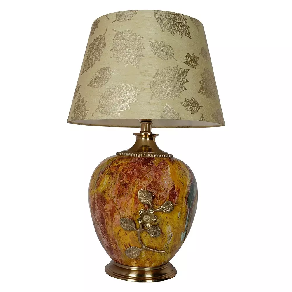 Fos Lighting Table Lamp Majestic Magma Red Stone Pot Metal Table Lamp with Gold Leaf Shade