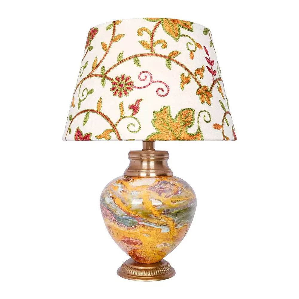 Fos Lighting Table Lamp Kashmiri Embroidered Shade Table Lamp - Metal Red Stone Pot Design