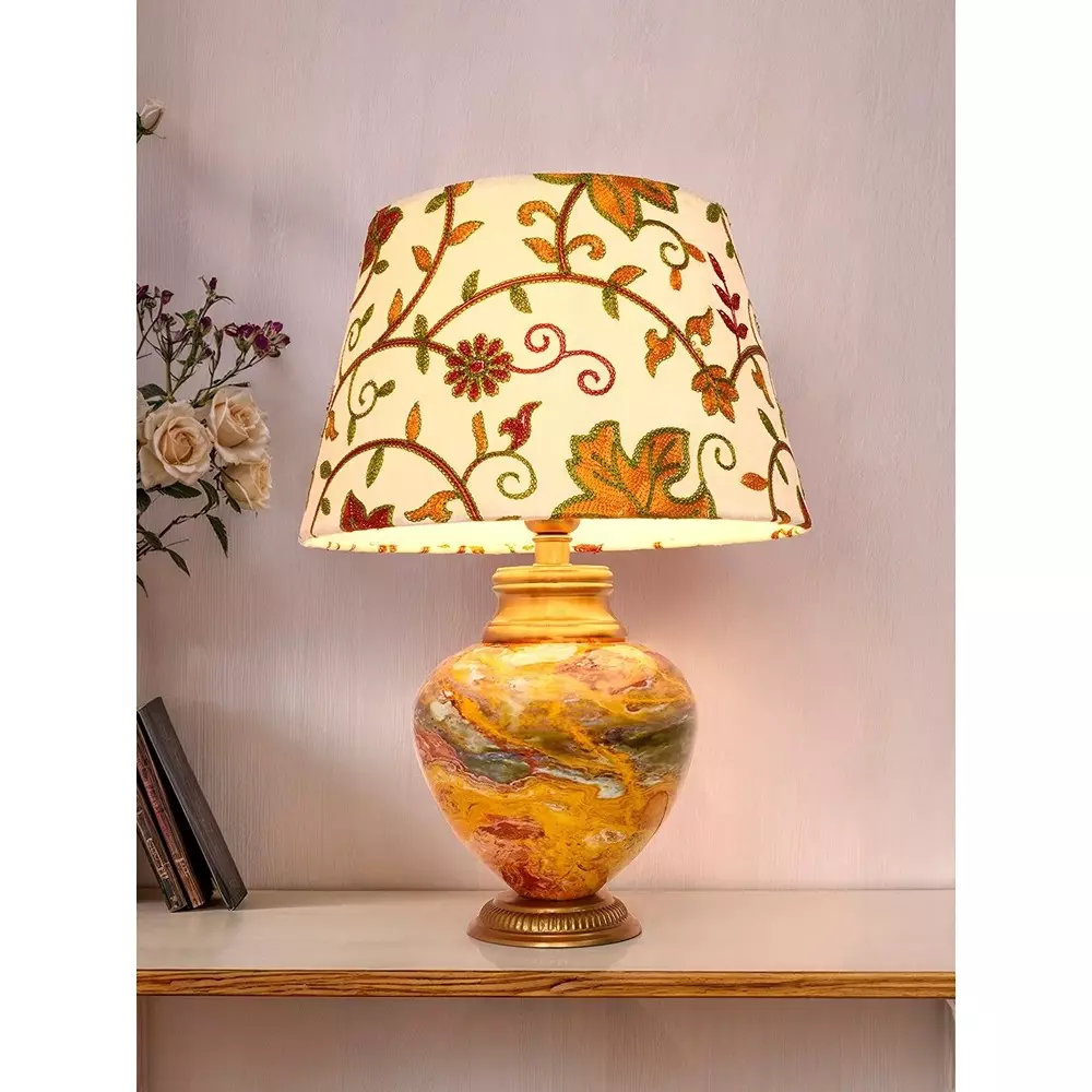 fos-lighting-table-lamp-kashmiri-embroidered-shade-table-lamp--metal-red-stone-pot-design