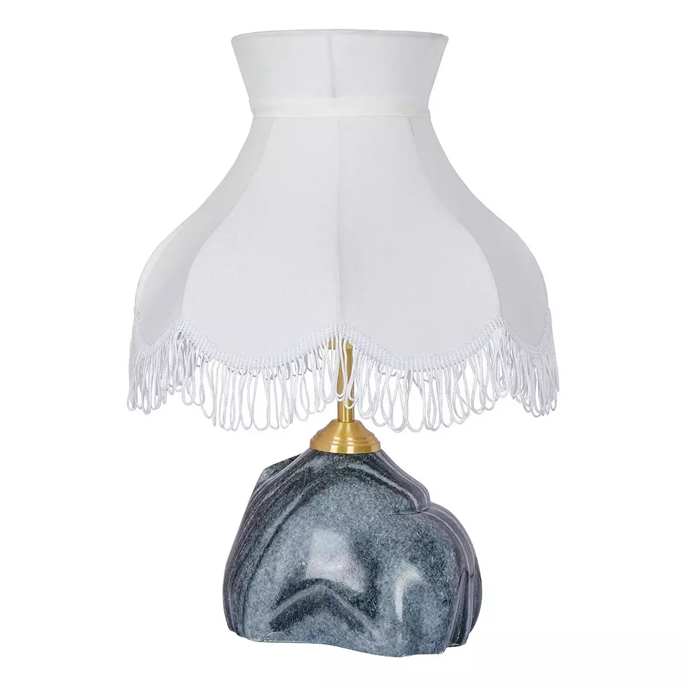 Fos Lighting Table Lamp Polished abstract Black Marble Table Lamp with Scalloped Shade