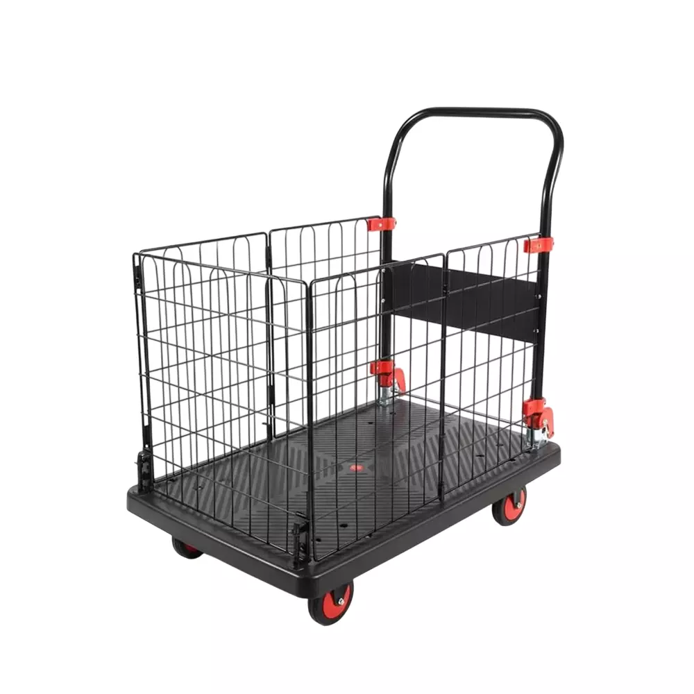 BIGAPPLE Collapsible Platform Trolley 150 Kg Load Capacity 70x50 cm Size with Metal Cage Basket