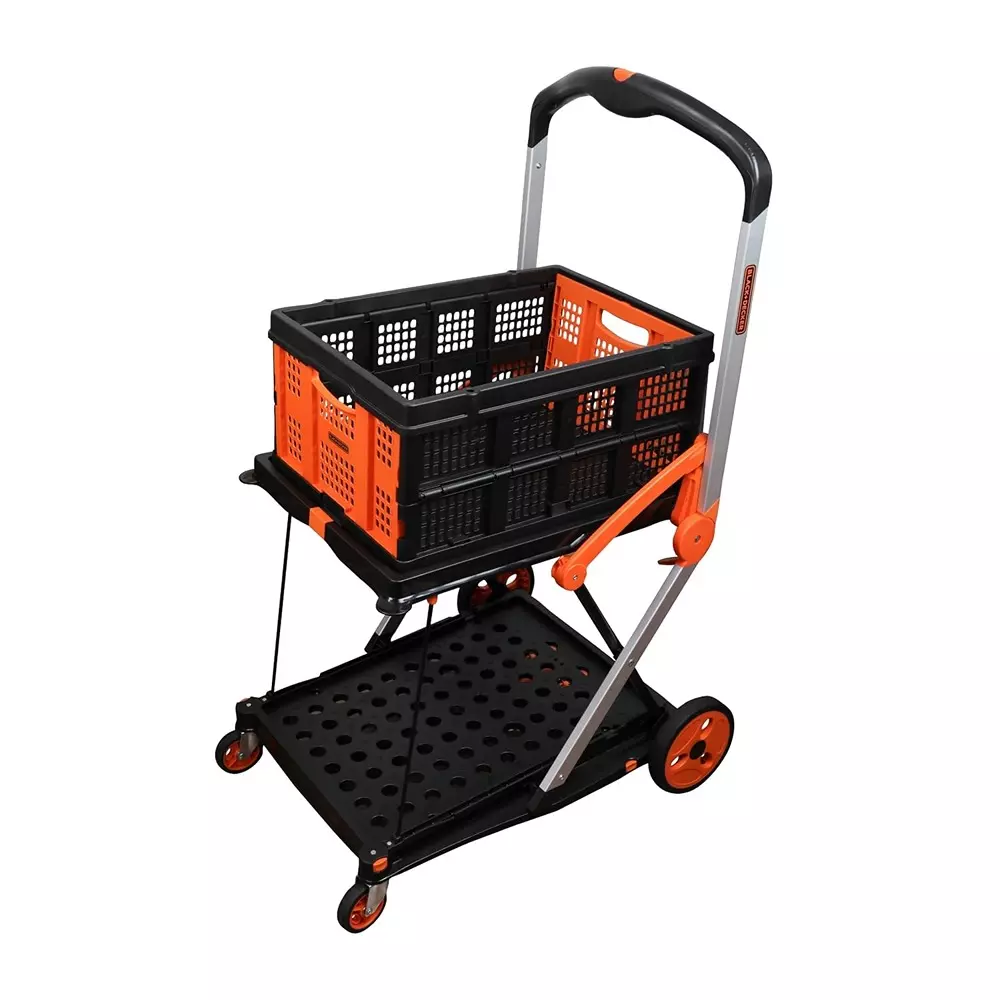 Black+Decker Folding Double Level Cart & Trolley with 20 Kg Upper Deck and 40 Kg Lower Deck Load Capacity and Aluminium Body, BXWT-H204