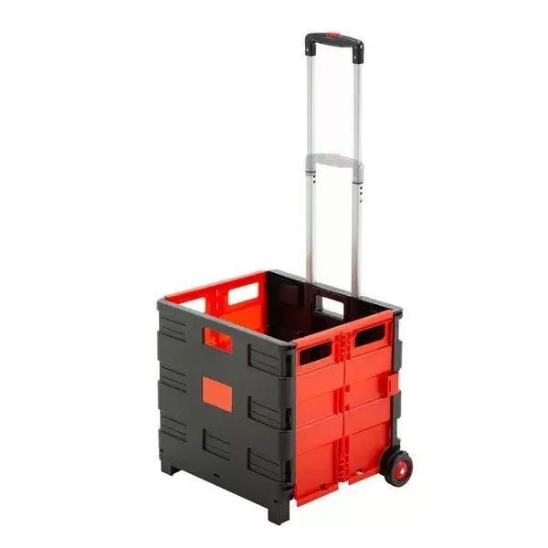 BIGAPPLE Collapsible Hand Rolling Crate Plastic 40 Kg Load Capacity with Adjustable Telescoping Handle