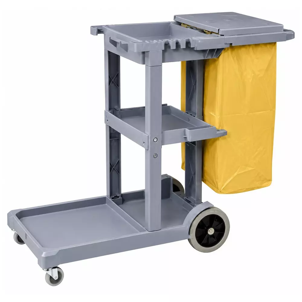 BIGAPPLE Janitor Cart 110x46.5x96.5 cm Size Grey with 38x29x71 cm Yellow Bag