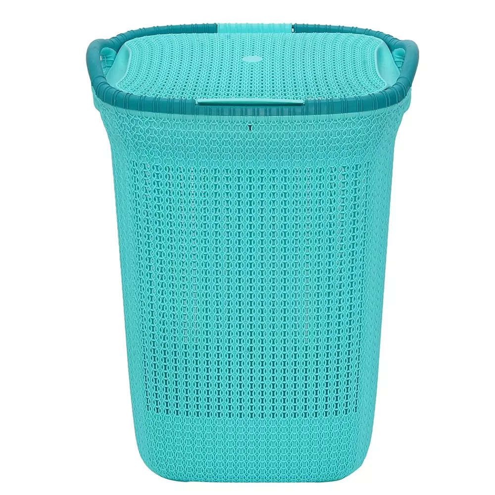 Mango Laundry Basket Marina Blue 21.80 Kg Load Bearing Capacity Polypropylene for Home & School Use, Marina Basket
