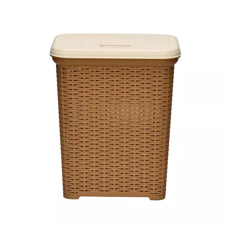 Nilkamal Elegance Laundry Basket 35 L Storage Capacity Sandy Brown & Marble Cream Color
