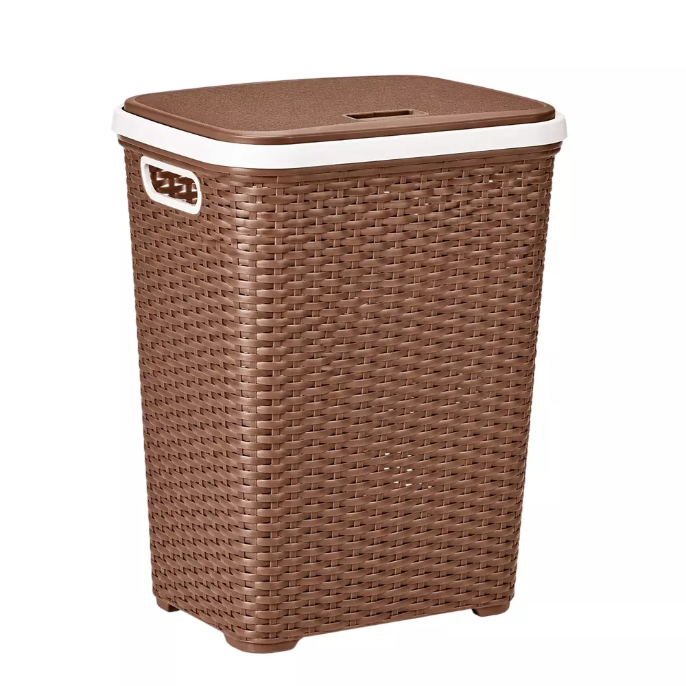 Nilkamal Laundry Basket 20 L Capacity Powder Coated Beige Plastic 44x57x32.7 cm for Home & Office Use