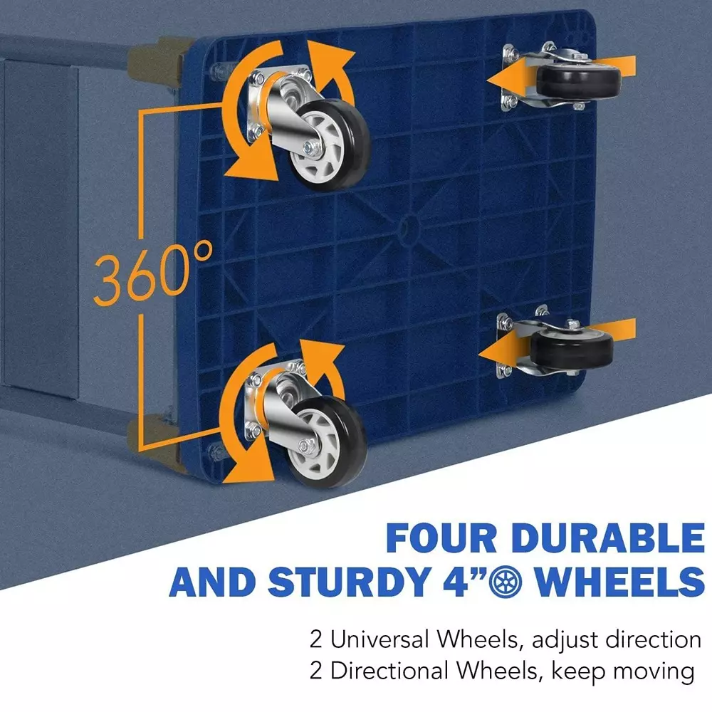 Hartley Foldable Platform Trolley 200 Kg Load Capacity Ergonomic Handle 4 Wheel Plastic Blue & Black, NS HT-200kg