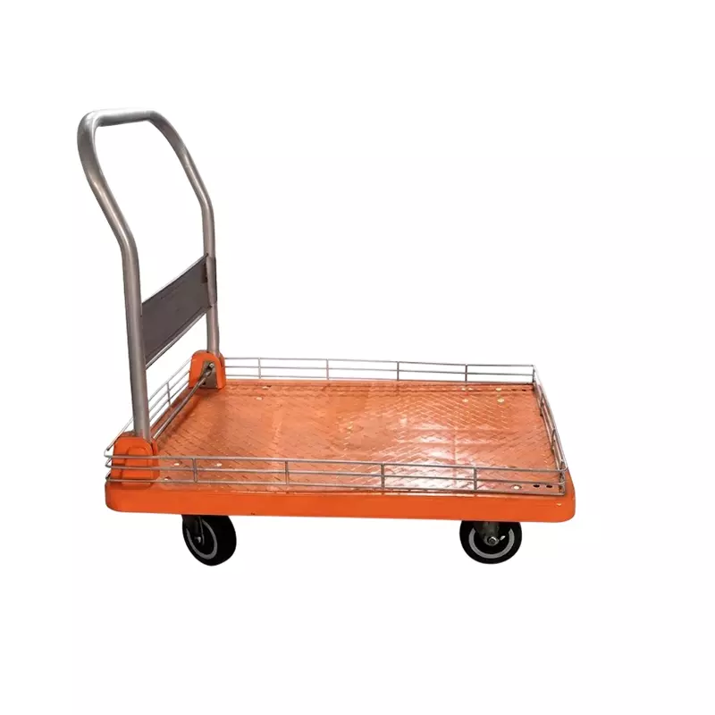 SRP 1 Layer Plastic Platform Trolley With Border 200 Kg Capacity Stainless Steel Handle 720x480 mm Platform Size, PT-200-1LB-SS