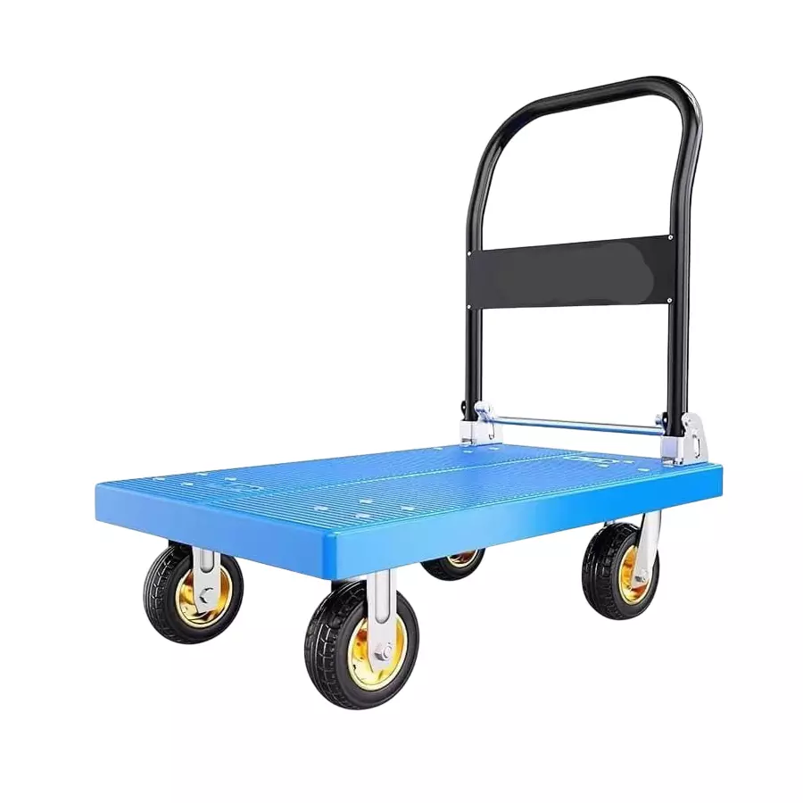 Nutronics Folding Steel Platform Trolley Blue & Black 4 Wheels 300 Kg Weight Capacity