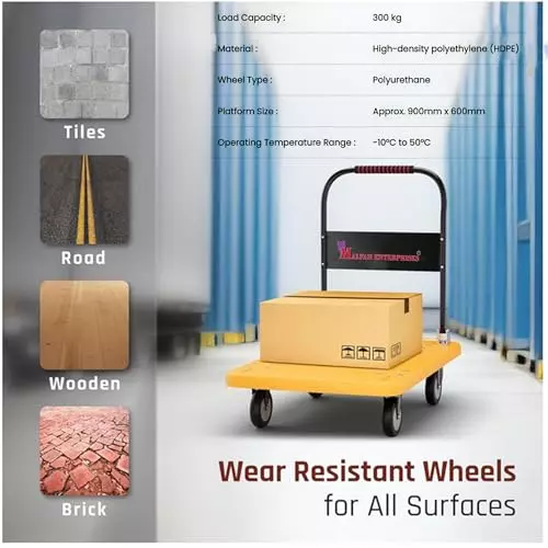 malfah-enterprises-foldable-platform-trolley-with-swivel-wheels-5-wheels-600-kg-load-capacity-alloy-steel-yellow-black-for-industrial-use