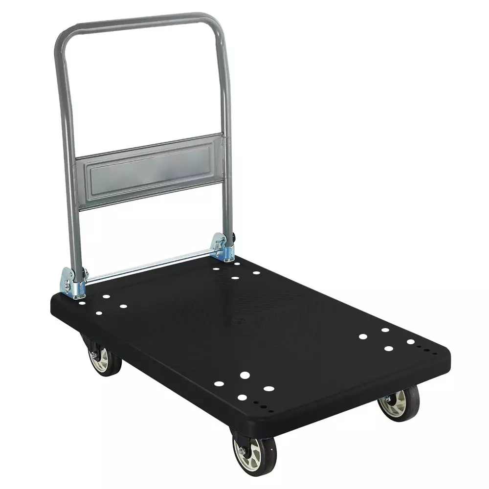 Crown Power Foldable Platform Trolley Black Plastic 150 Kg Load Capacity with Steel Handle & Wheels