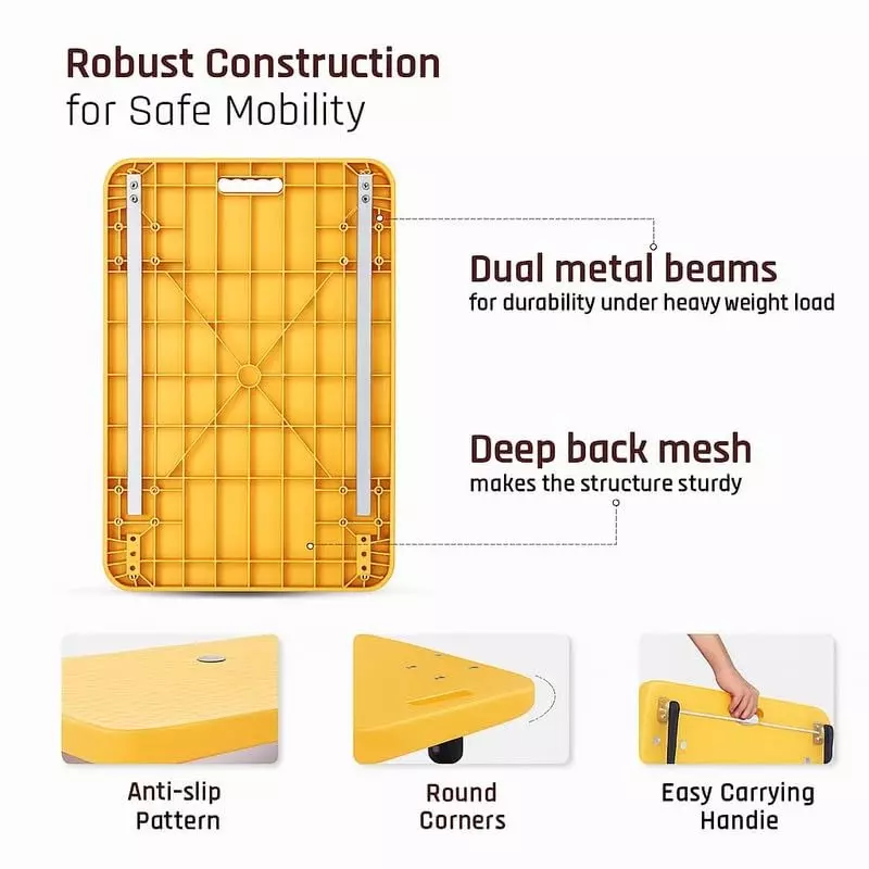 hartley-400kg-plastic-with-steel-tube-under-the-platform-foldable-hand-truck-with-360-rotating-tpr-wheels-cushioned-grip-handle-industrial-warehouse-office-home-use-90x60-cm-yellow