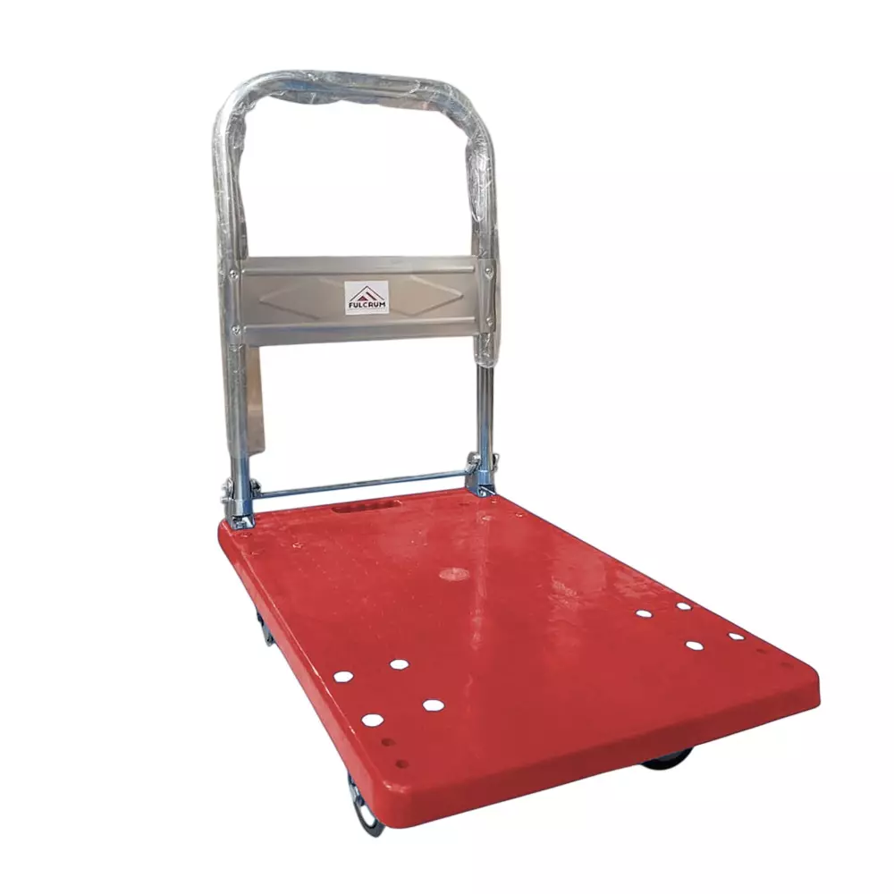 Fulcrum Folding Platform Trolley with TPR Wheels, Plastic & Steel Body, 150 Kg Load Capacity, Red