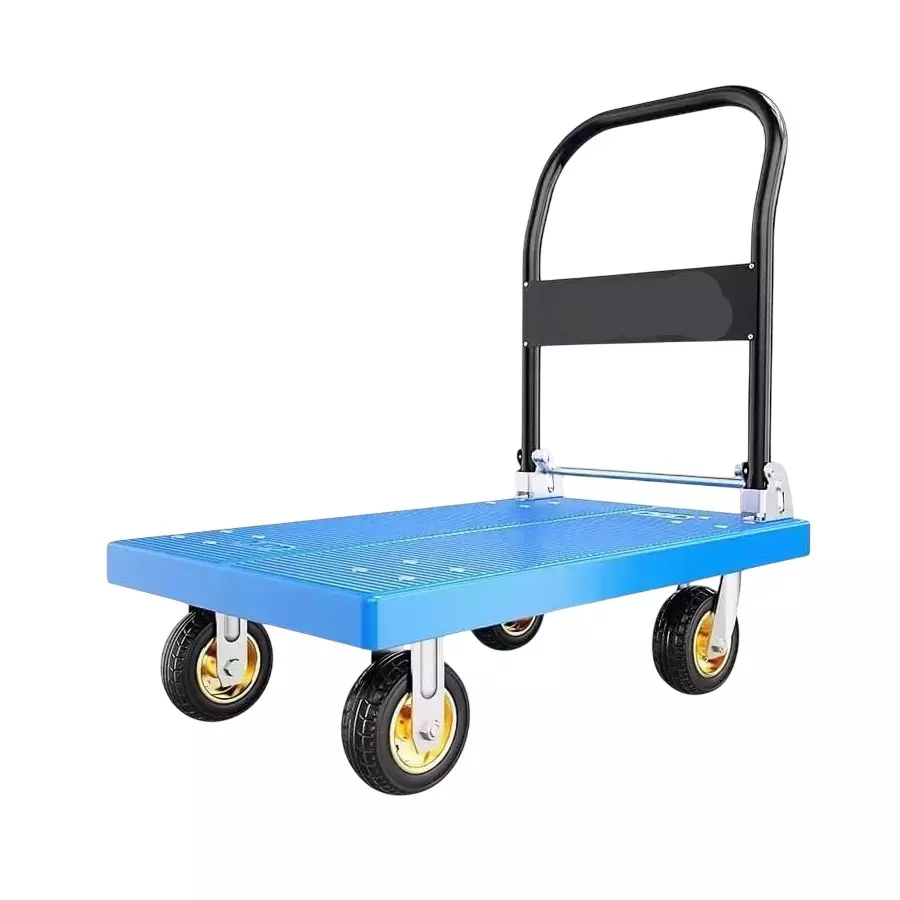 Hartley Folding Steel Platform Trolley Blue & Black 4 Wheels 150 Kg Weight Capacity