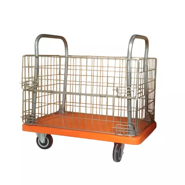 SRP Plastic Platform Basket Trolley With Border 400 Kg Capacity Stainless Steel Handle 900x600 mm Platform Size, PT-400-BT-SS